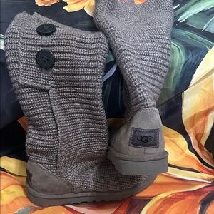 UGG Grey Knit Boots with Button Accents